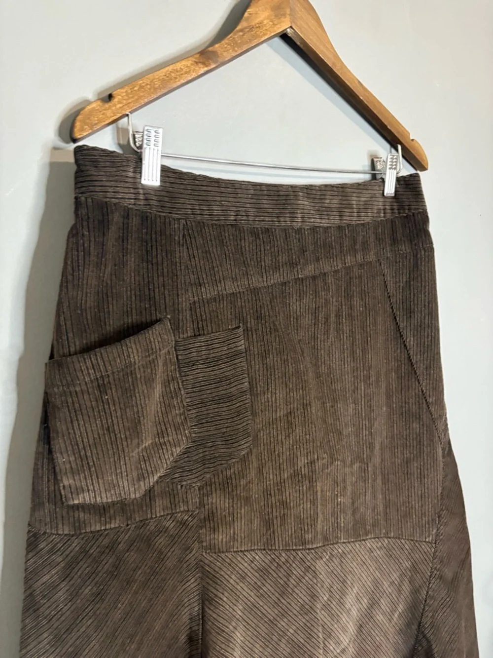 Simon Chang Corduroy Skirt Brown Patchwork A-Line Size 12 Boho 70s - Picture 4 of 8